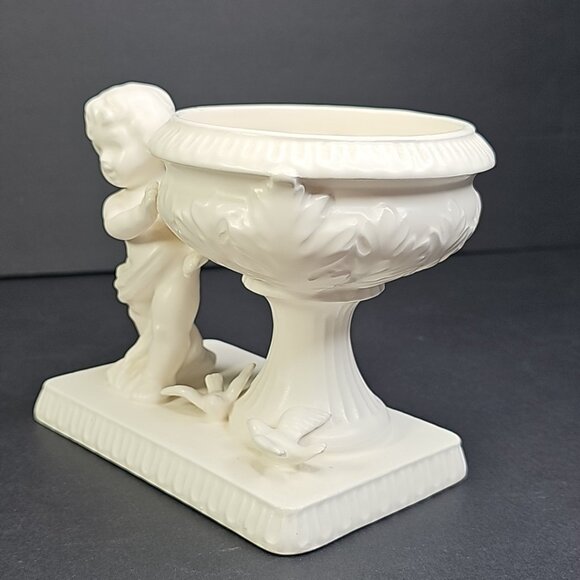 Vintage Japanese Cherub Cupid Doves Romantic 5” Ivory Ceramic Vase/Planter Japan - Picture 15 of 15